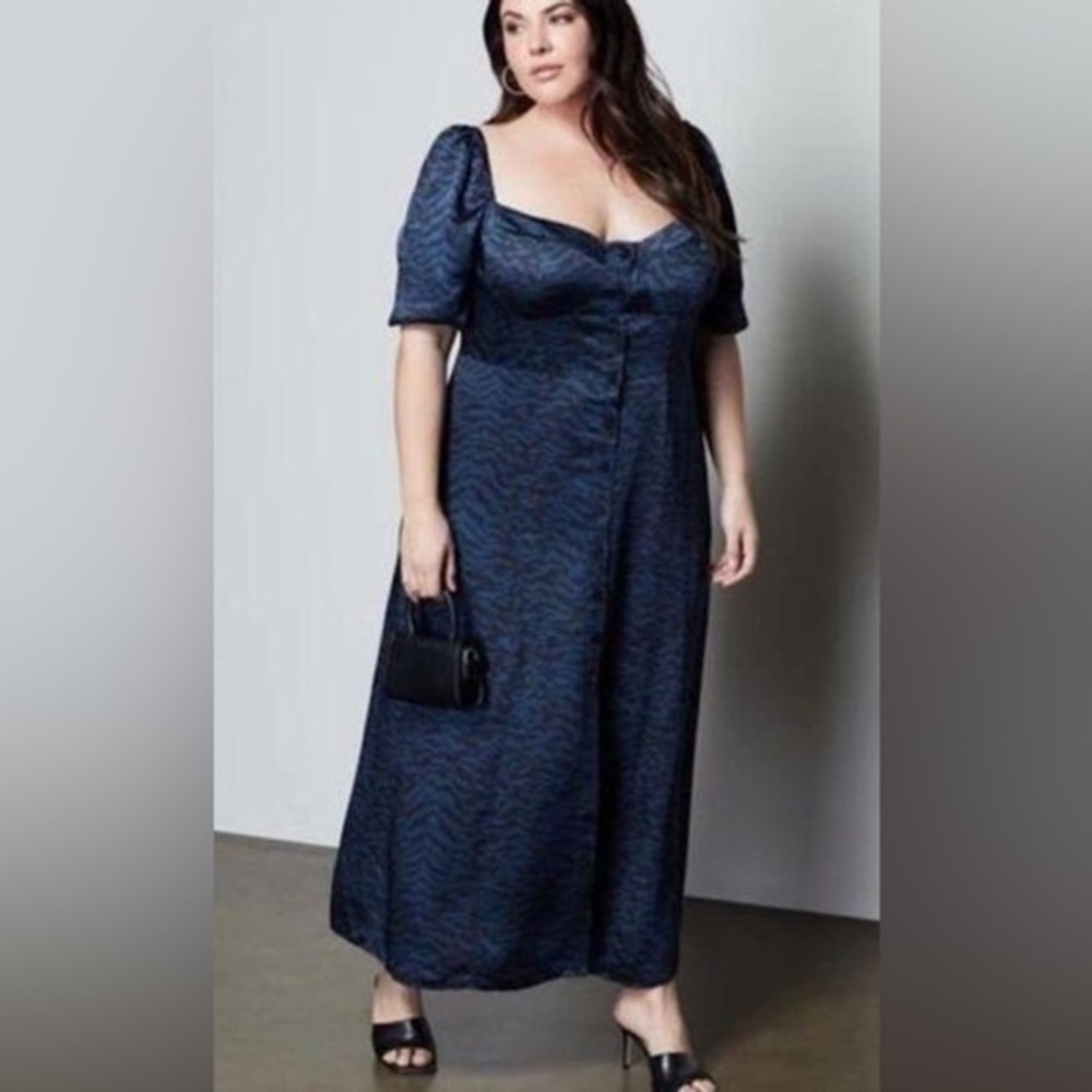 NWT Good American CORSET PUFF SLEEVE MAXI Size 6 (3X) NAVY